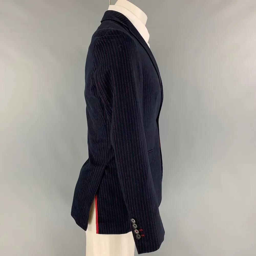 BROOKS BROTHERS Size 36 Navy Red Pinstripe Cotton Sport Coat